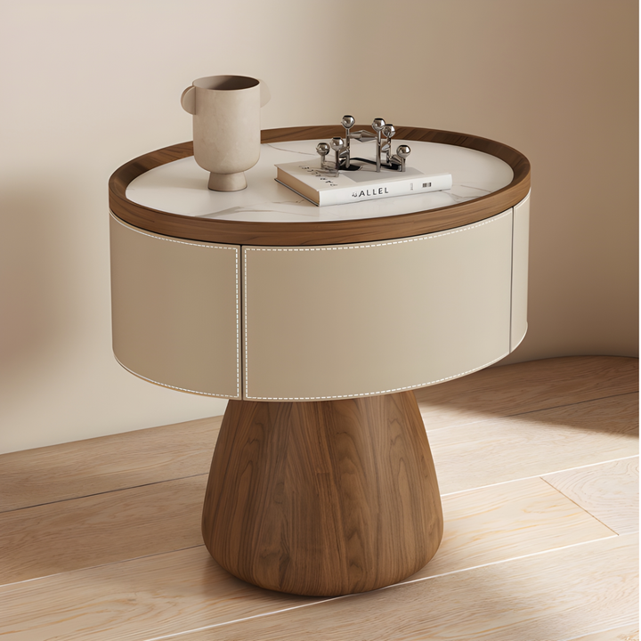 RAVENO Modern Saddle Leather Bedside Table