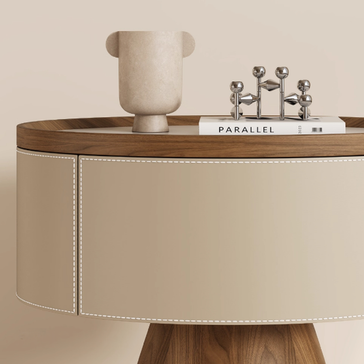 RAVENO Modern Saddle Leather Bedside Table