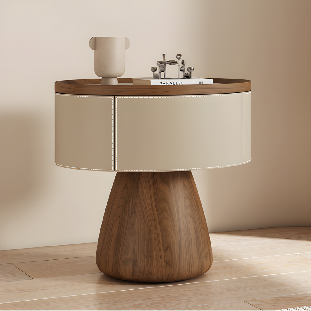 RAVENO Modern Saddle Leather Bedside Table
