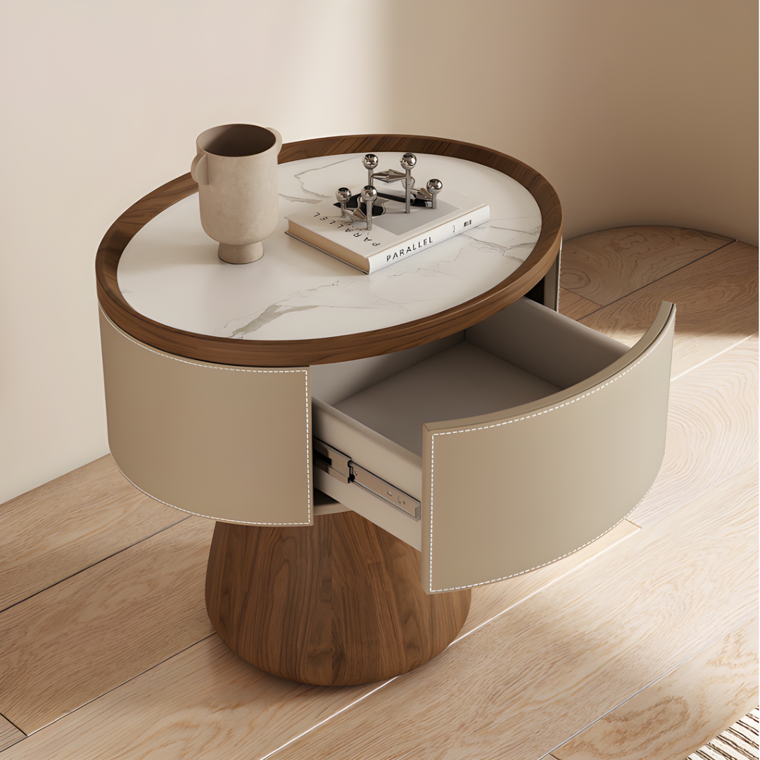 RAVENO Modern Saddle Leather Bedside Table