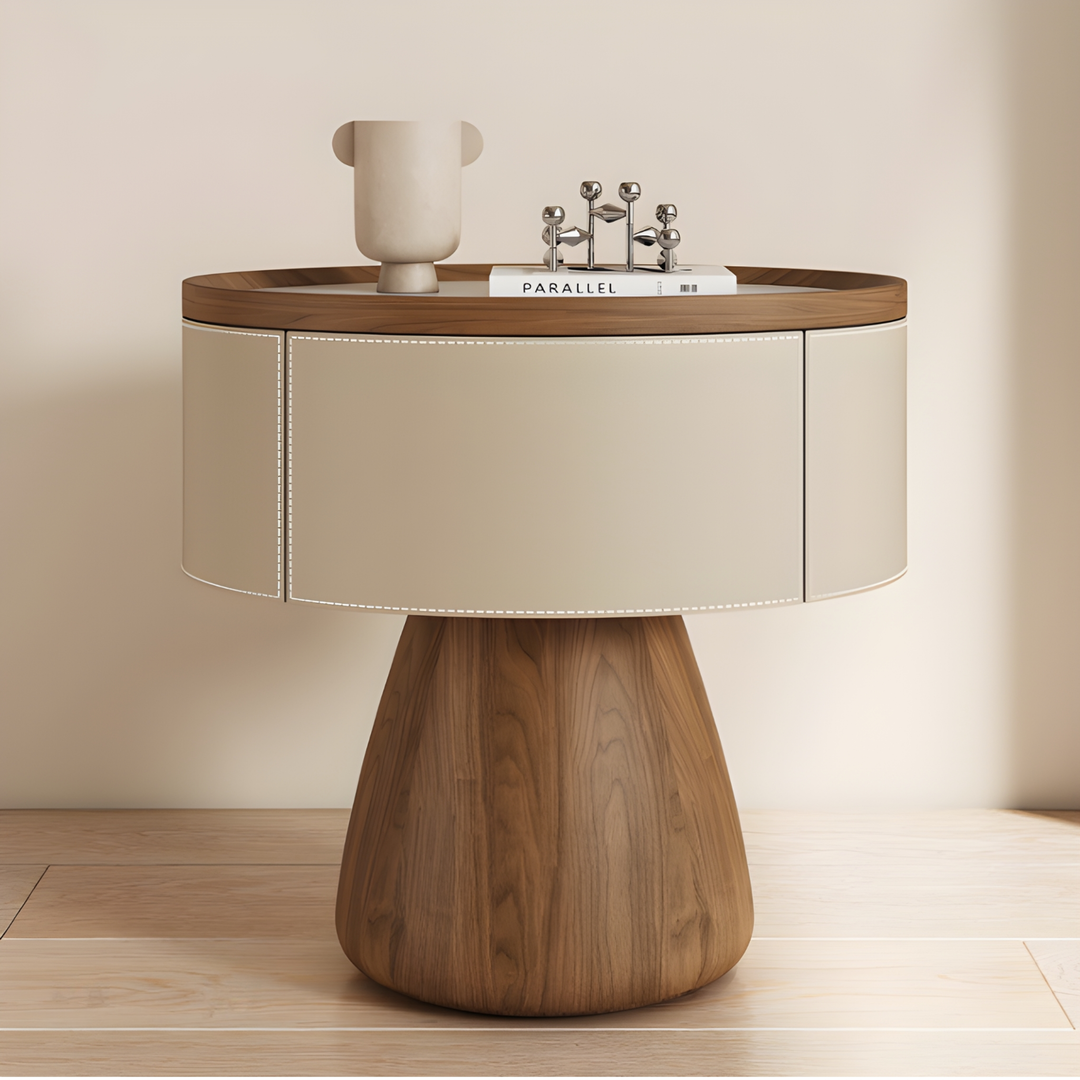 RAVENO Modern Saddle Leather Bedside Table