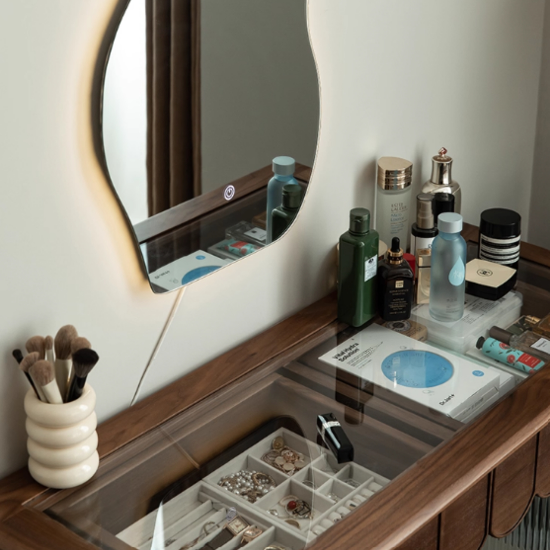 SCALVIA Walnut Wood Vanity Table