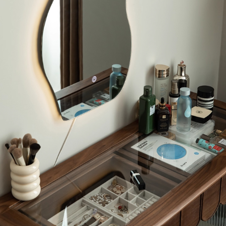 SCALVIA Walnut Wood Vanity Table