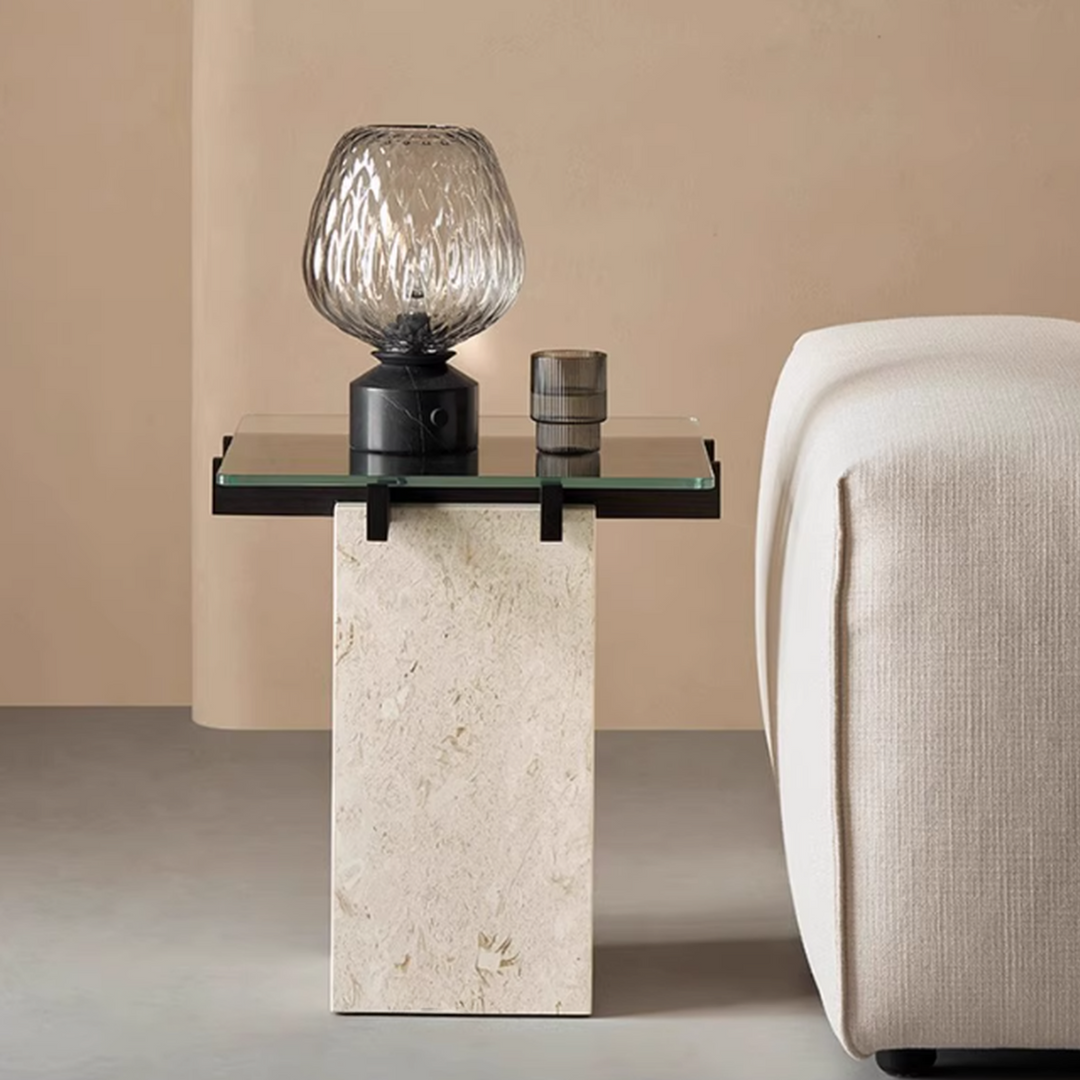 VITTORIO Modern Travertine Side Table