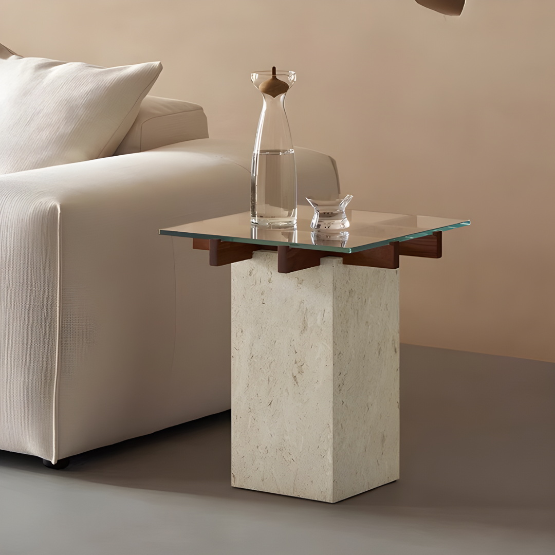 VITTORIO Modern Travertine Side Table