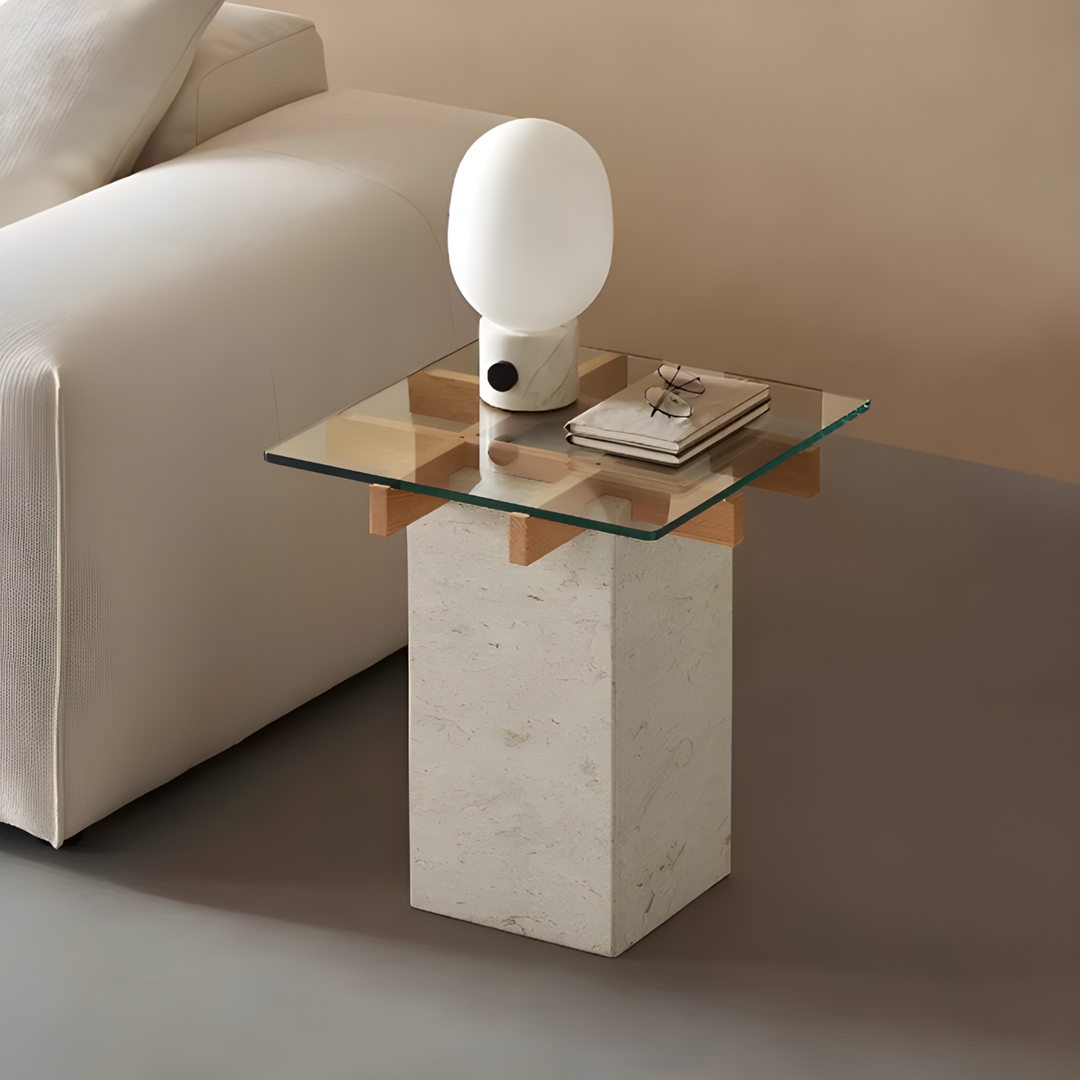 VITTORIO Modern Travertine Side Table