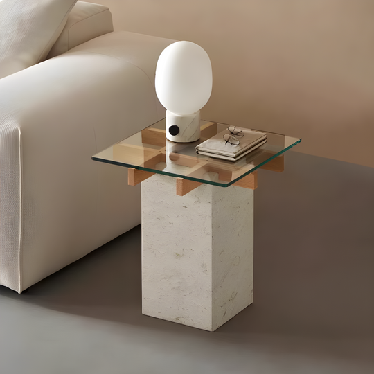 VITTORIO Modern Travertine Side Table - Cassa Haus Singapore