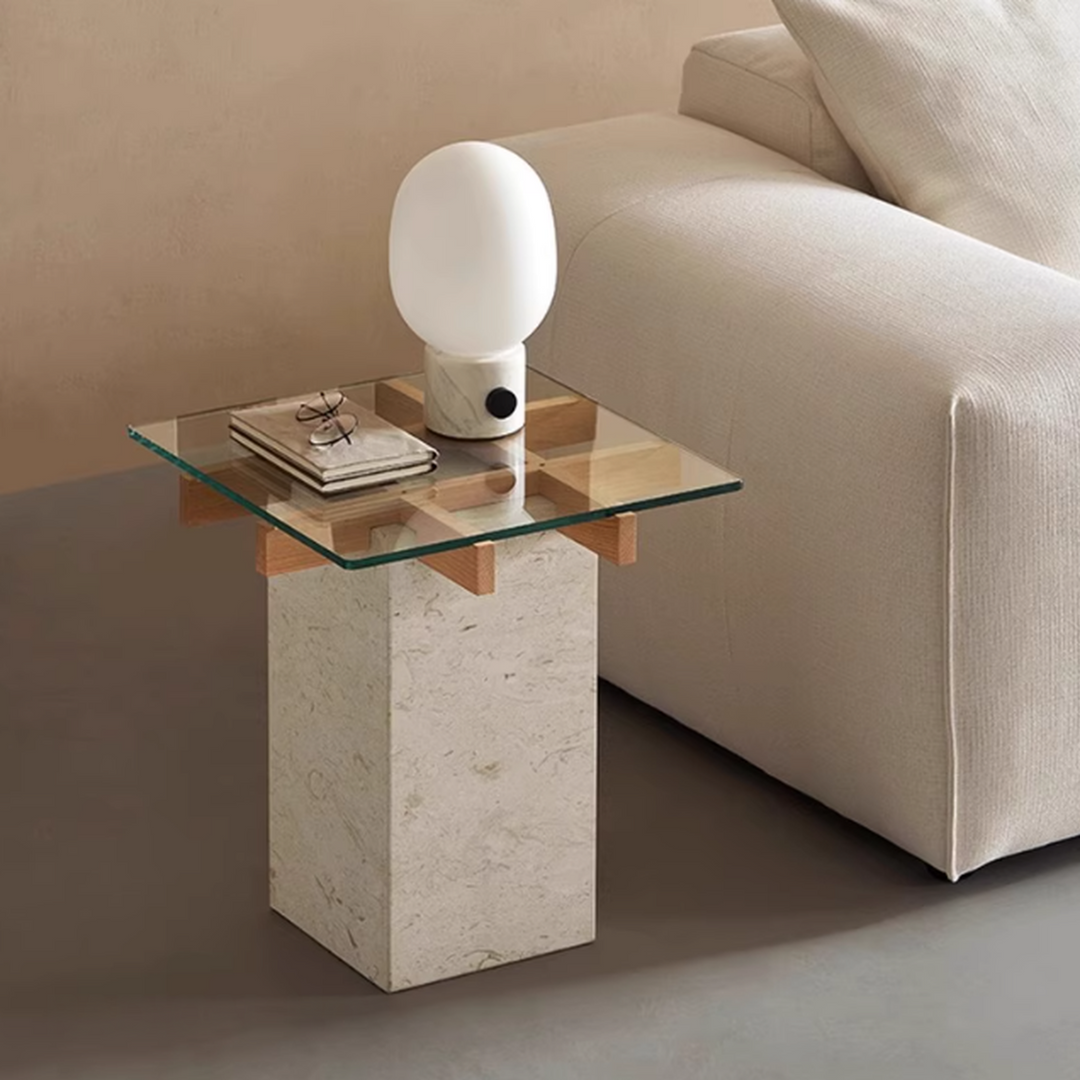 VITTORIO Modern Travertine Side Table