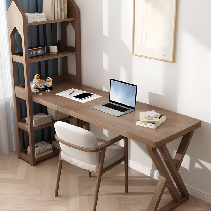 BAXLEY Modern Solid Wood Study Table & Shelf