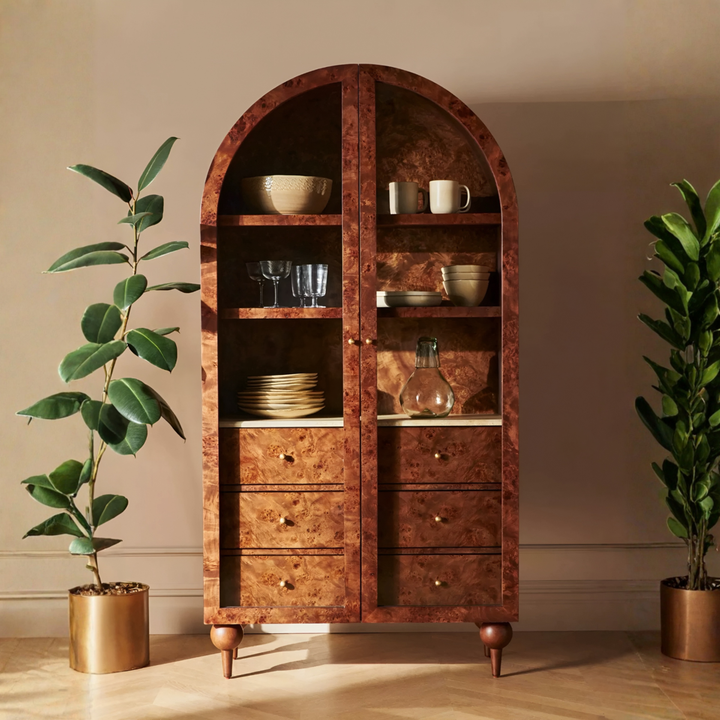 FLEURON Vintage Mappa Burl Display Cabinet - Cassa Haus Singapore