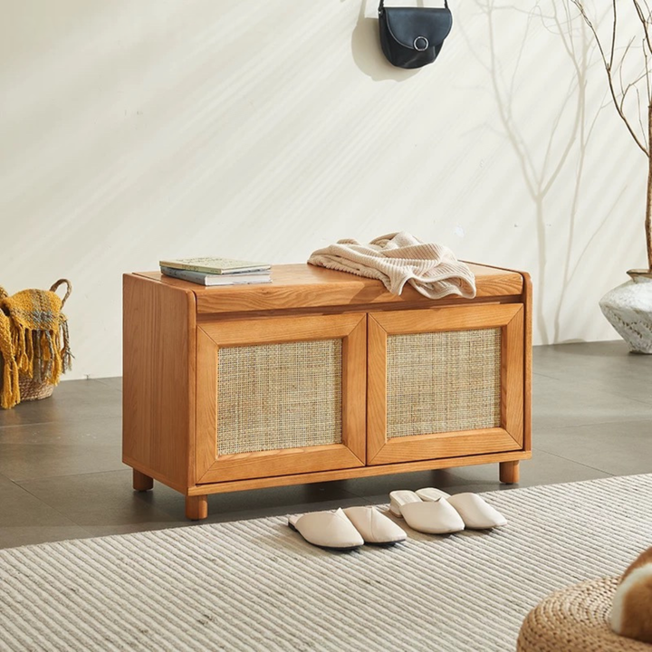 TAVENOR Rustic Solid Wood Storage Bench