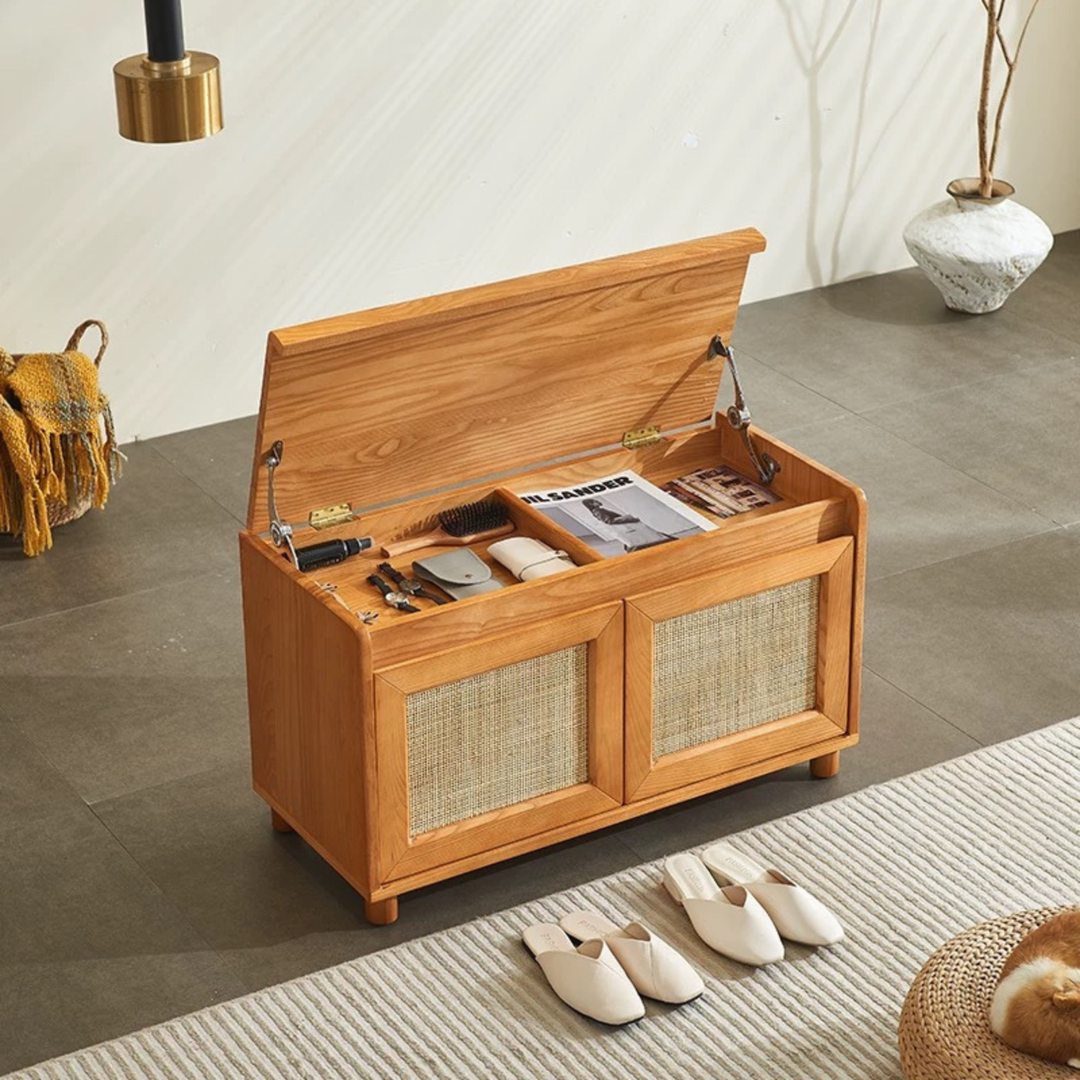 TAVENOR Rustic Solid Wood Storage Bench