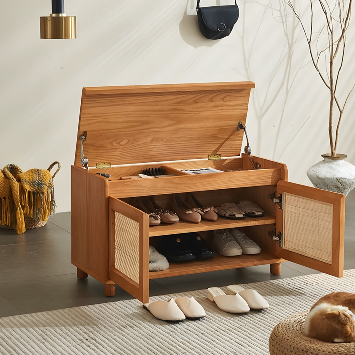 TAVENOR Rustic Solid Wood Storage Bench