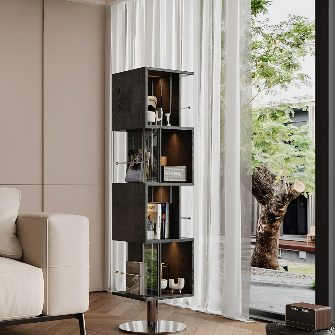 SOLVANE Modern Rotating Solid Wood Display Shelf