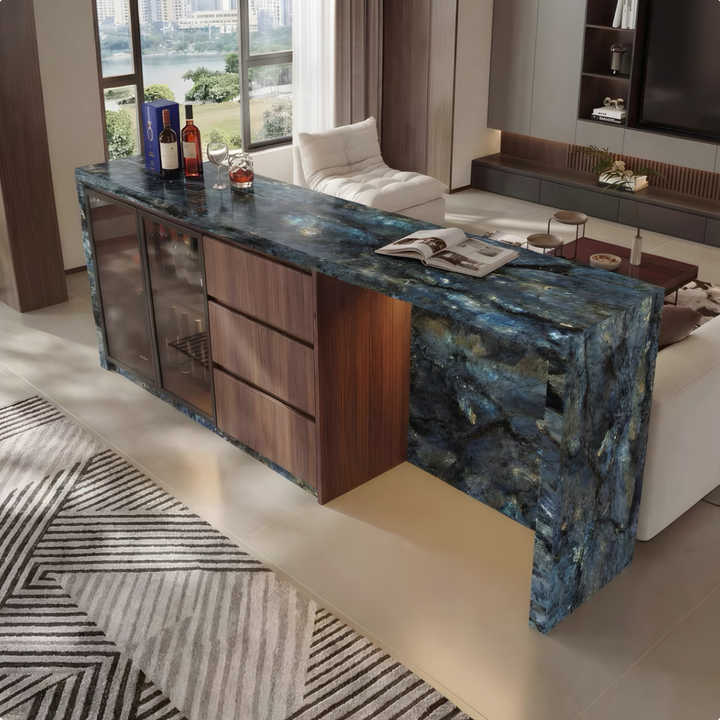 ISLAVIQ Modern Sintered Stone Island Storage Bar Table