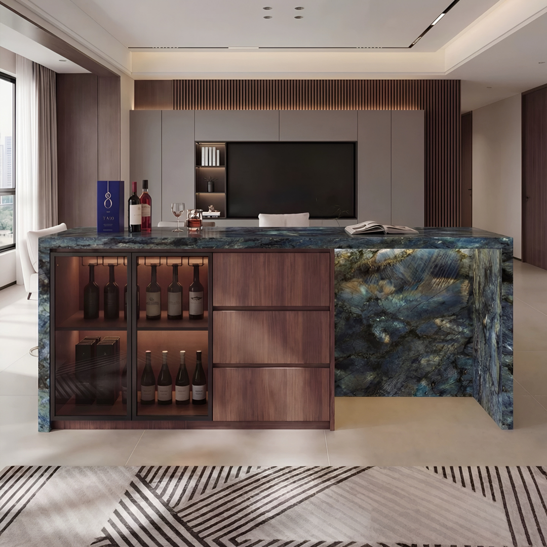 ISLAVIQ Modern Sintered Stone Island Storage Bar Table