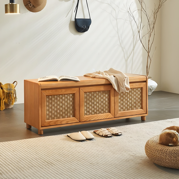 VAREMONT Rustic Solid Wood Storage Bench
