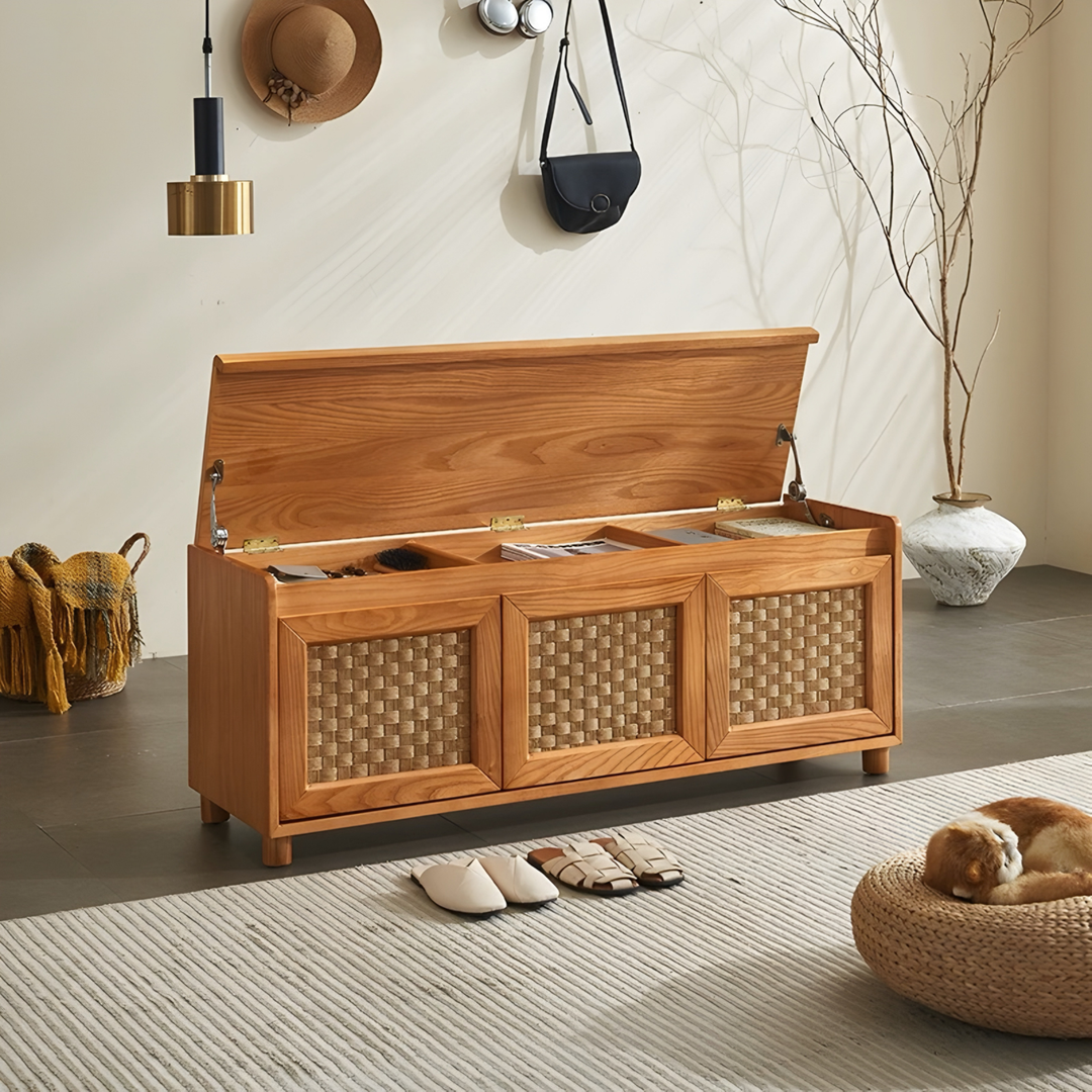 VAREMONT Rustic Solid Wood Storage Bench