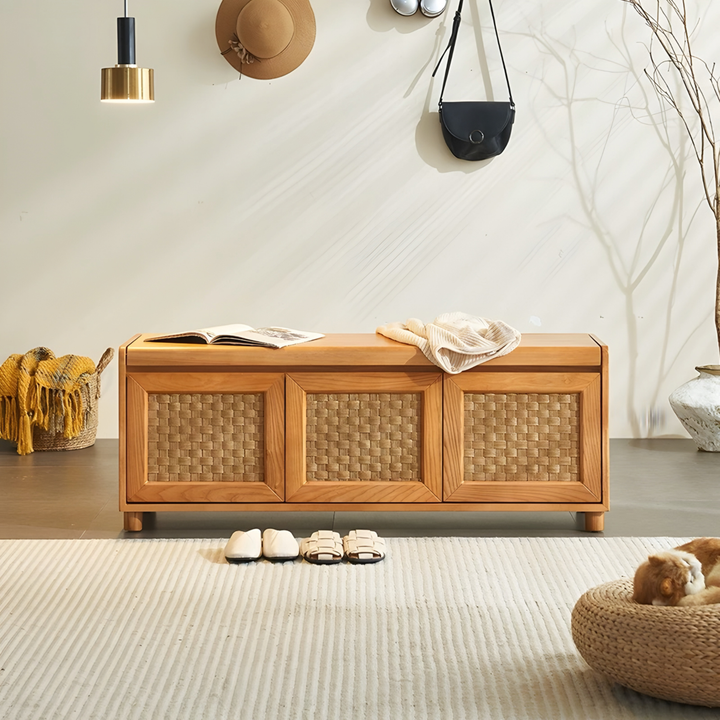 VAREMONT Rustic Solid Wood Storage Bench