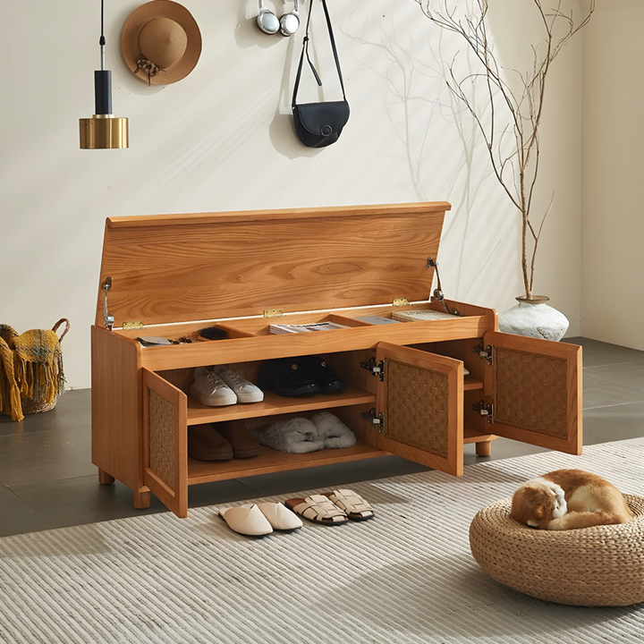 VAREMONT Rustic Solid Wood Storage Bench