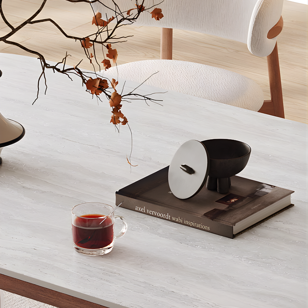LEVITAS Travertine Sintered Stone Dining Table and Chair Set