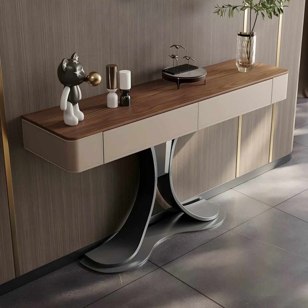 VESTARO Modern Saddle Leather Console Table