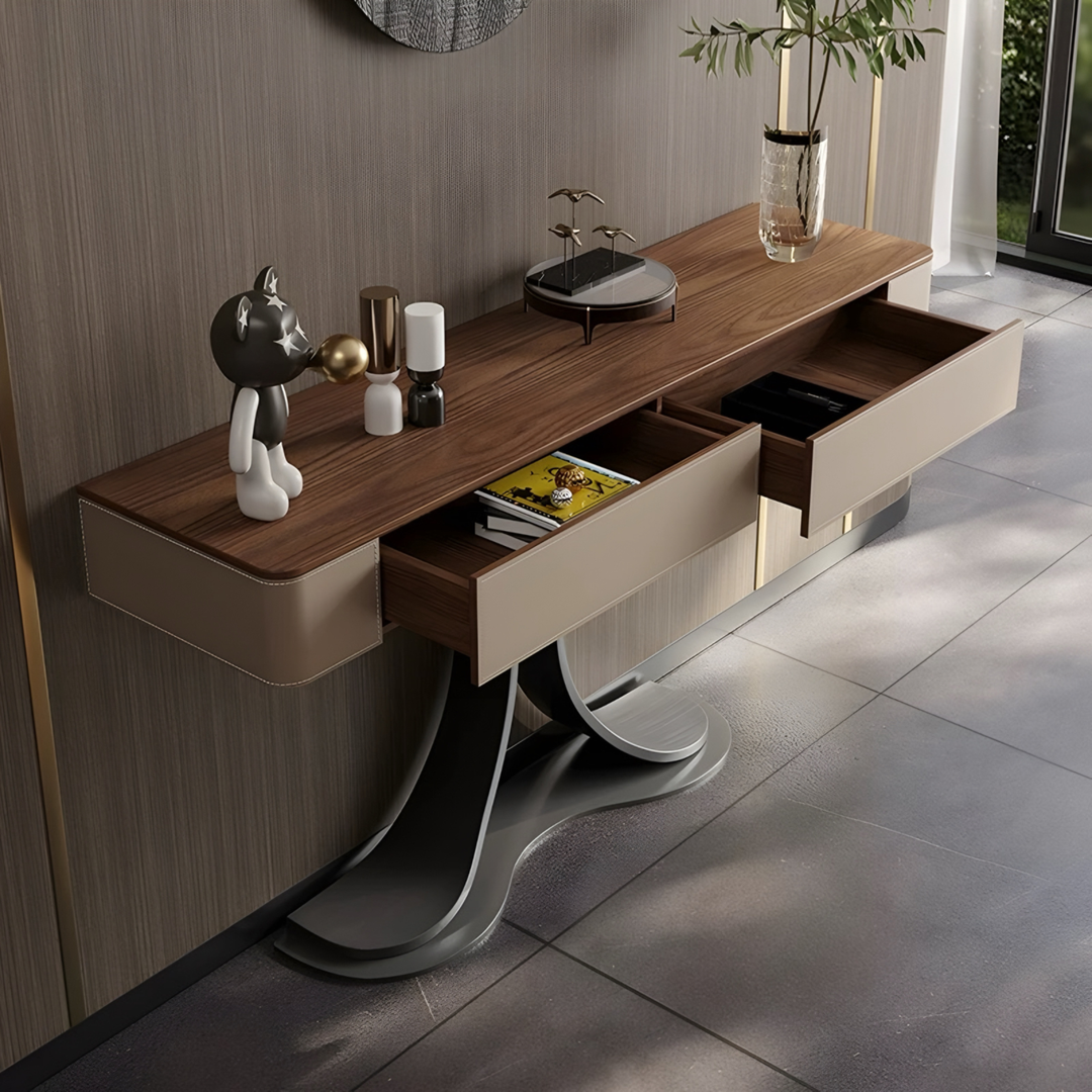 VESTARO Modern Saddle Leather Console Table