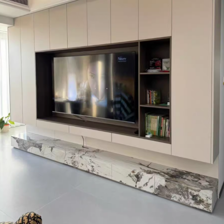 VELMORA Modern Travertine TV Console
