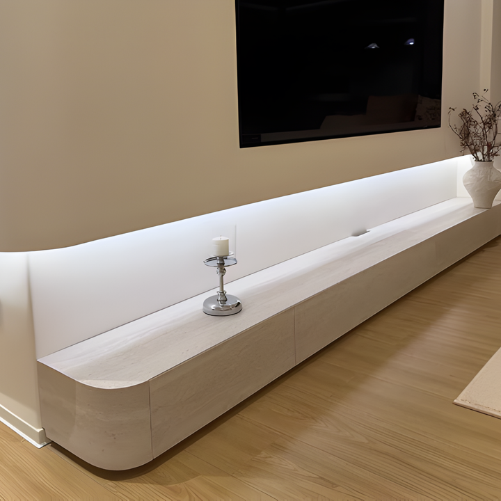 VELMORA Modern Travertine TV Console