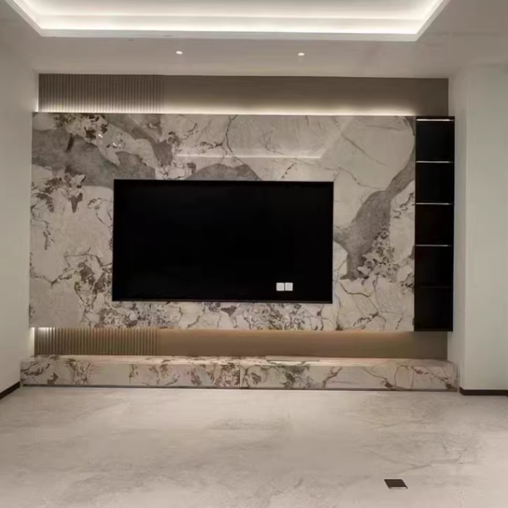 VELMORA Modern Travertine TV Console