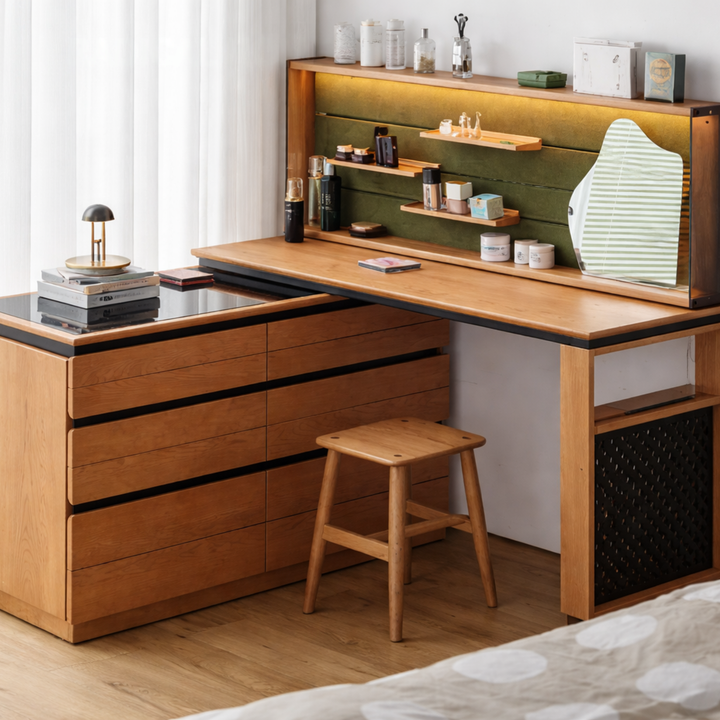 STUDIO Modern Solid Wood Vanity Table with Chest of Drawers - Cassa Haus Singapore
