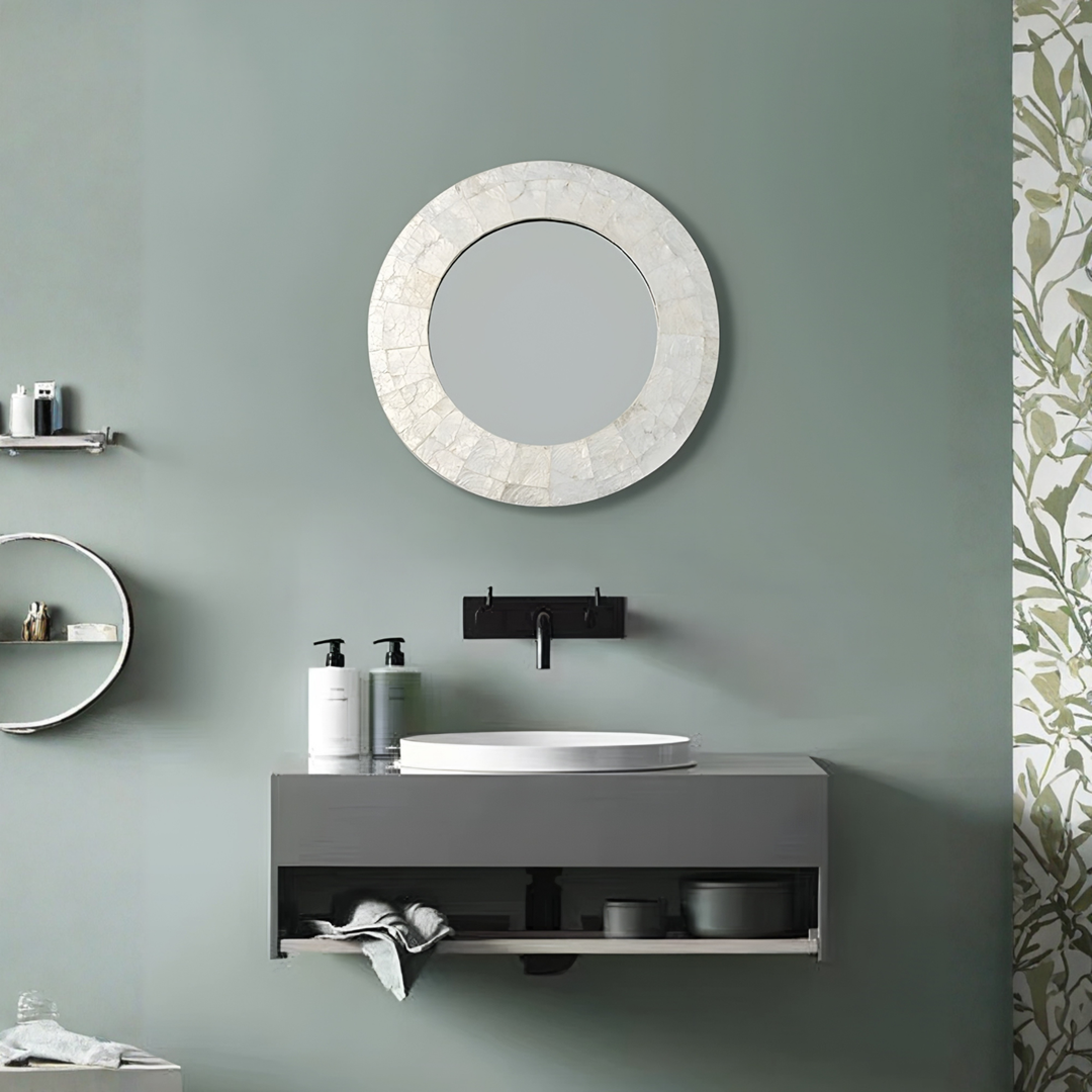 NACRE Modern Shell Round Wall Mirror