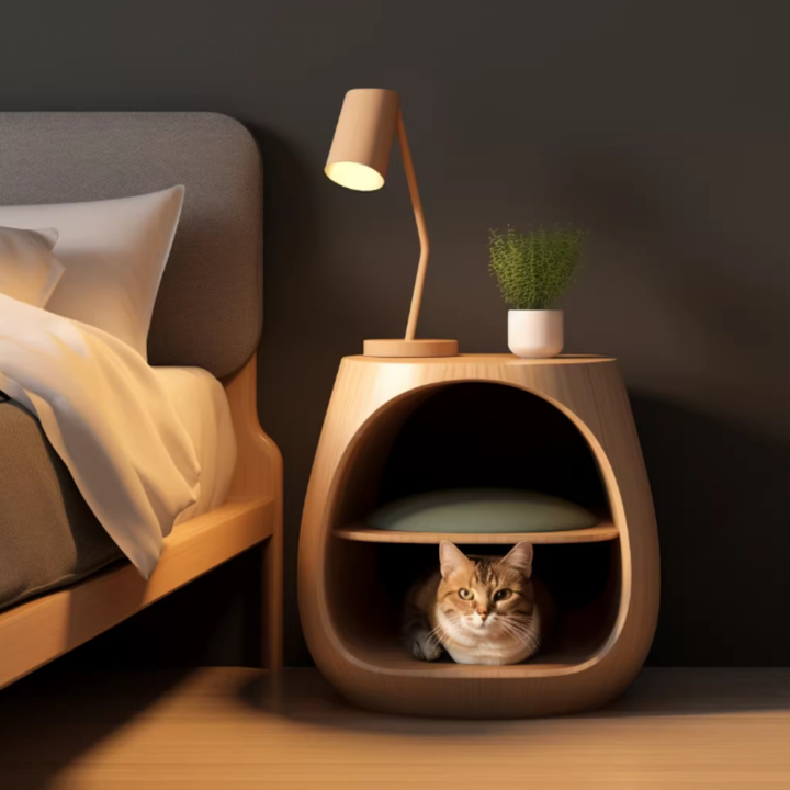 ZELORA Solid Wood Cat Side Table