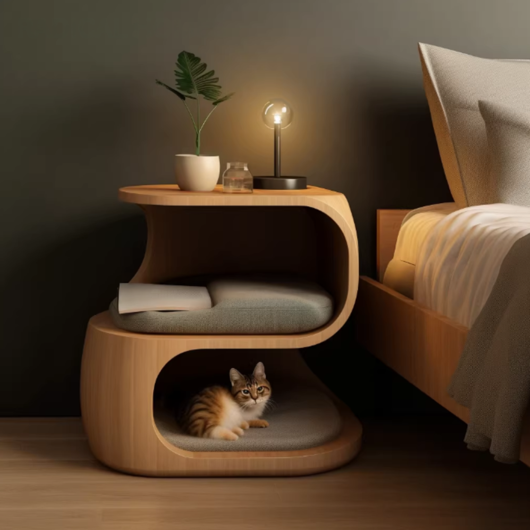 ZELORA Solid Wood Cat Side Table
