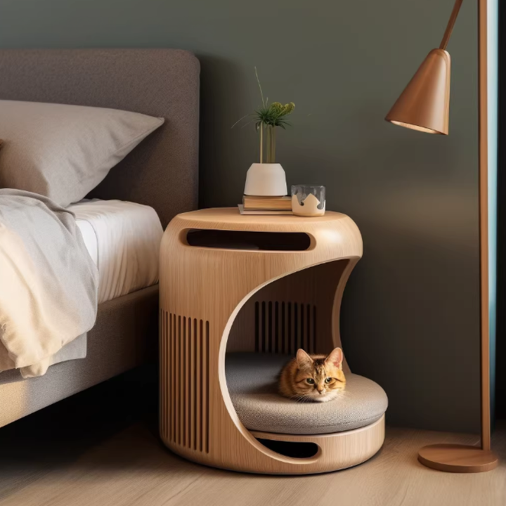 ZELORA Solid Wood Cat Side Table