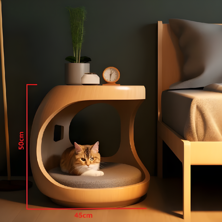 ZELORA Solid Wood Cat Side Table