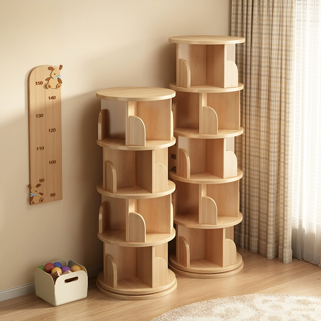 LIVARA Japandi Solid Wood Rotating Bookshelf
