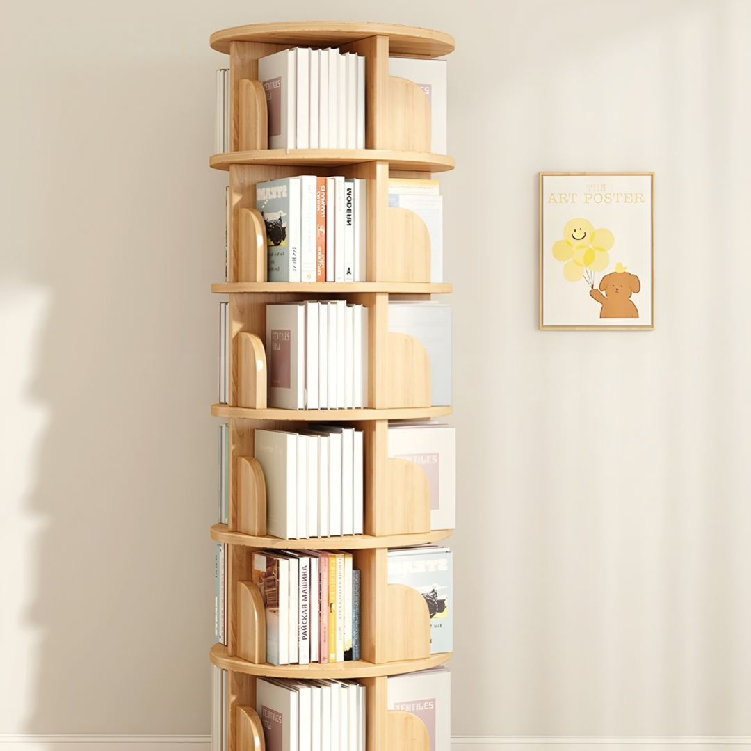 LIVARA Japandi Solid Wood Rotating Bookshelf