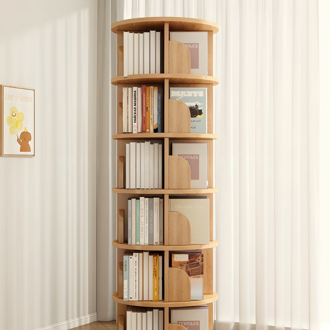 LIVARA Japandi Solid Wood Rotating Bookshelf