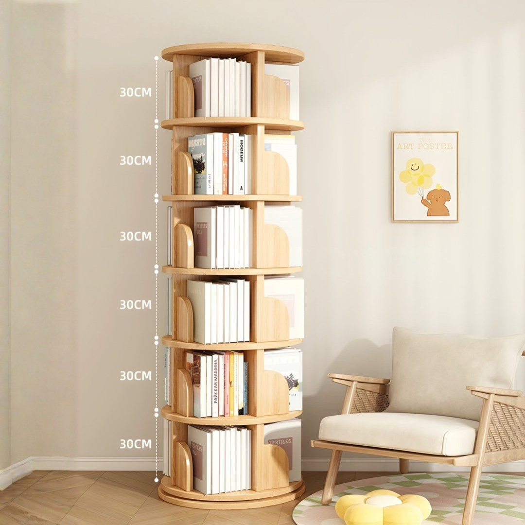 LIVARA Japandi Solid Wood Rotating Bookshelf