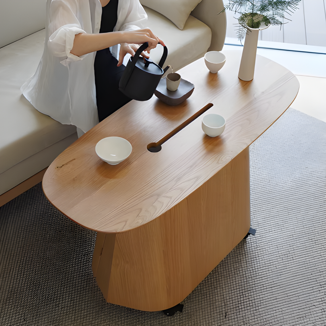 OVALIS Modern Solid Wood Mobile Coffee Table