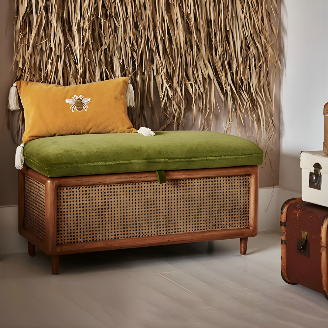 BRAVEN Vintage Rattan Storage Bench
