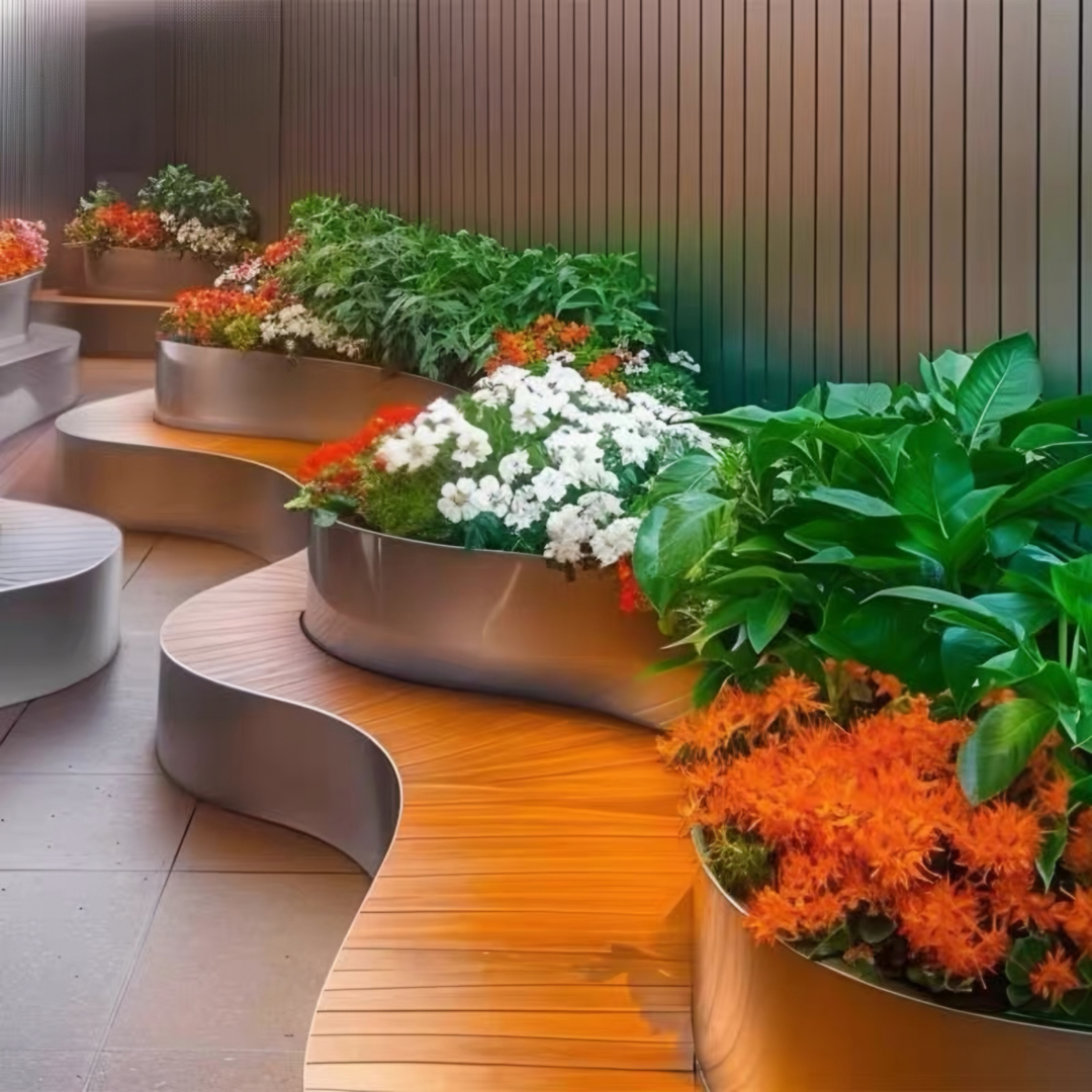 QORVAYNE Modern Stainless Steel Outdoor Curved Bench