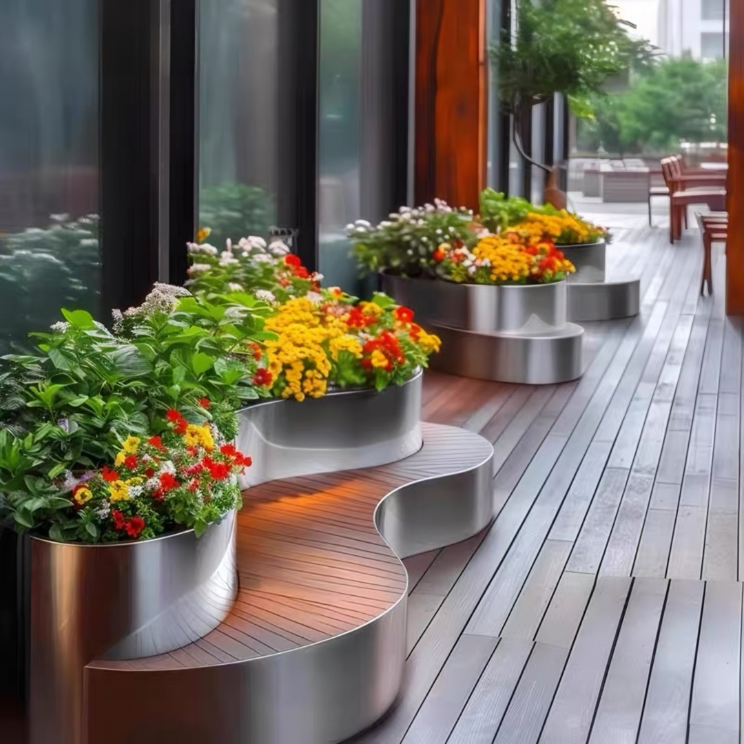 QORVAYNE Modern Stainless Steel Outdoor Curved Bench