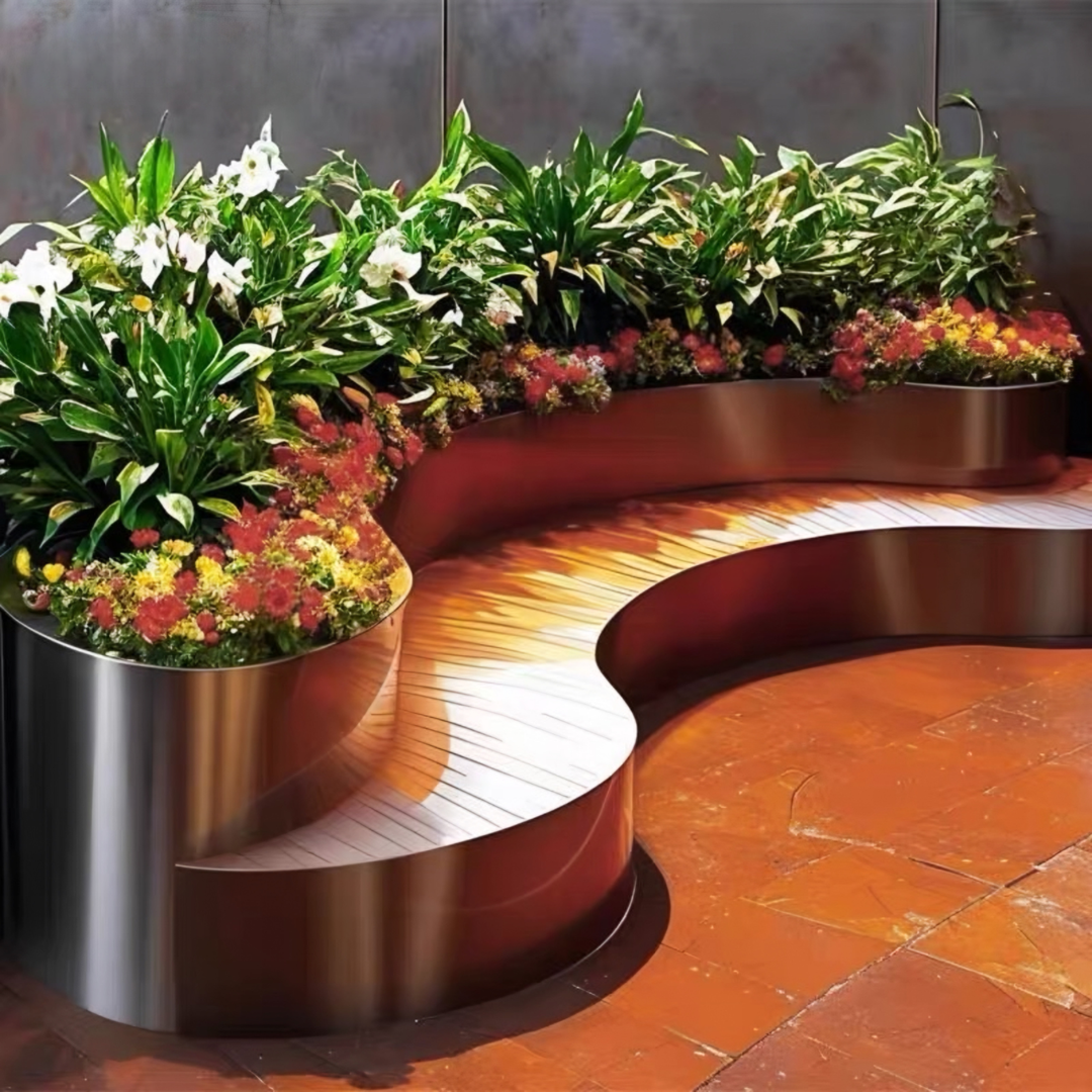 QORVAYNE Modern Stainless Steel Outdoor Curved Bench