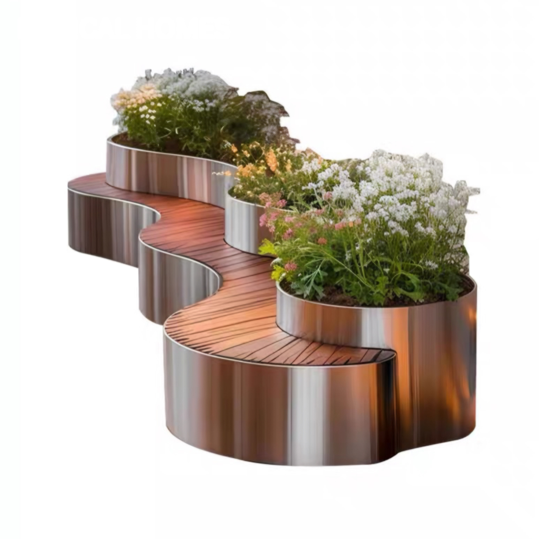 QORVAYNE Modern Stainless Steel Outdoor Curved Bench