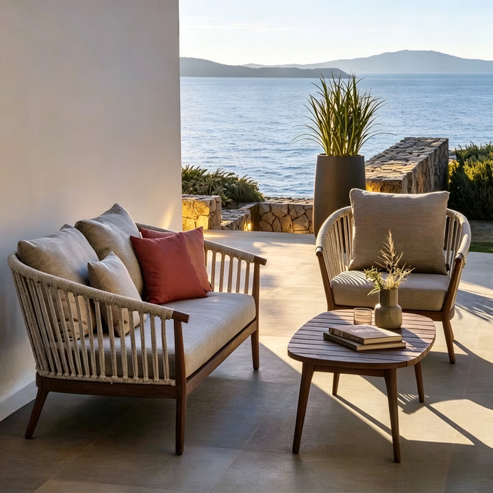 ELOQYNE Modern Solid Wood Outdoor Sofa