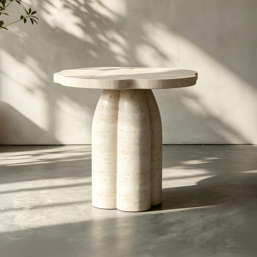 CALYRA Modern Travertine Side Table - Cassa Haus Singapore
