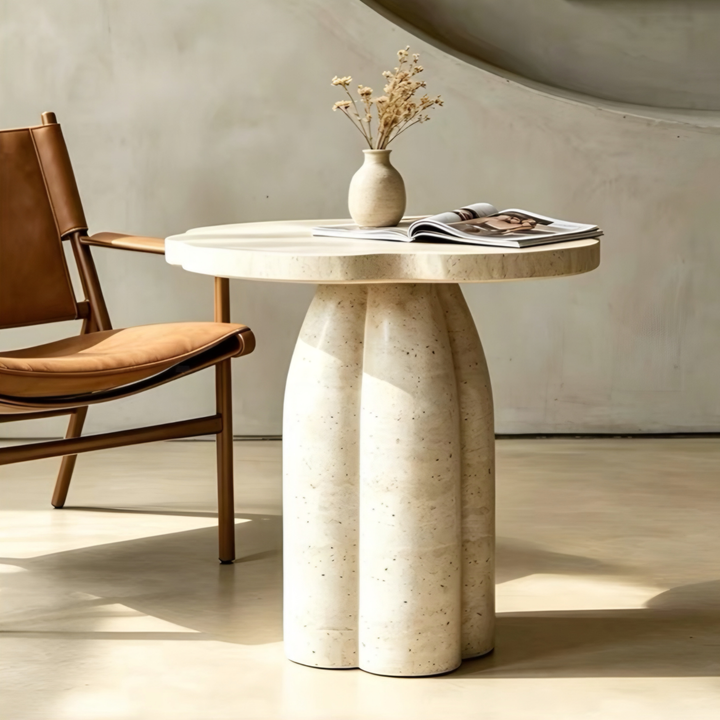CALYRA Modern Travertine Side Table - Cassa Haus Singapore