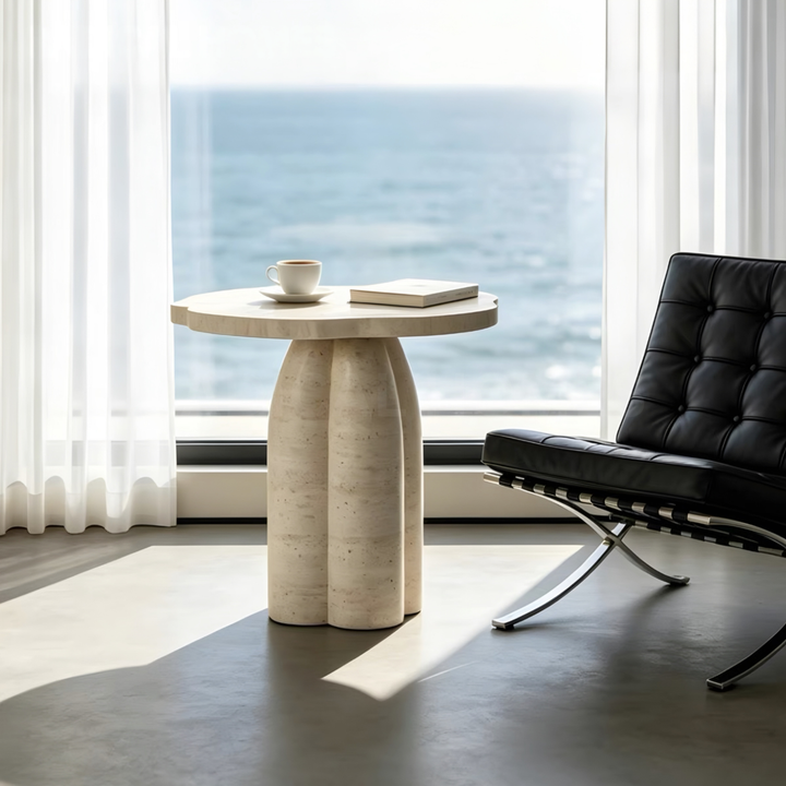 CALYRA Modern Travertine Side Table - Cassa Haus Singapore